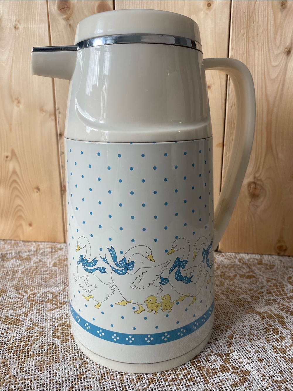 Vintage Goose Thermal Carafe Blue Ribbon Duck Decor - Retro Farmhouse